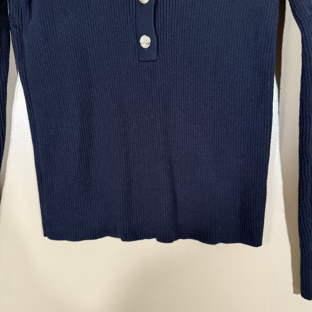 Faherty Mikko Polo Cashmere Cotton Ribbed Sweater Navy Bella Swan Small - Picture 5 of 8